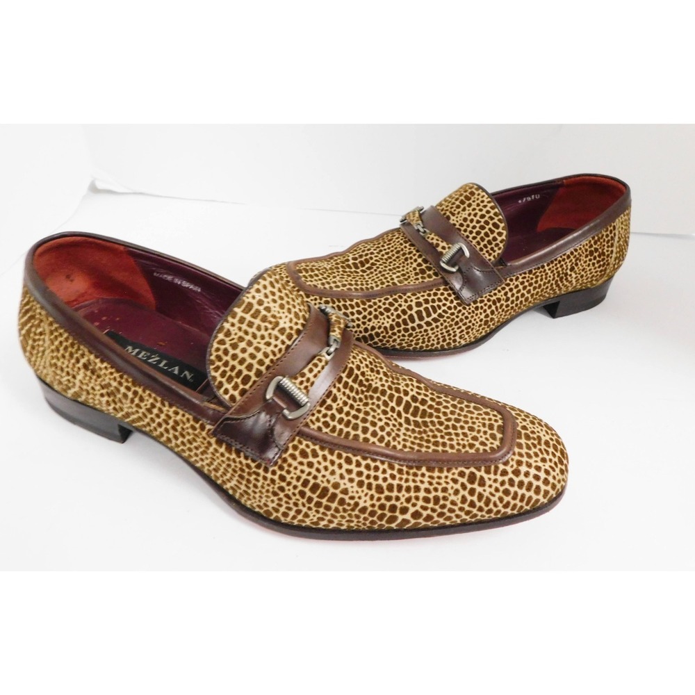 Mezlan Platinum Cape Animal Print Brown Tan Horsebit Loafers sz 9M